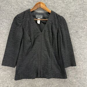 Alex Evenings Blouse Women S Small Black Full Zip V-Neck 3/4 Sleeve Casual Solid
